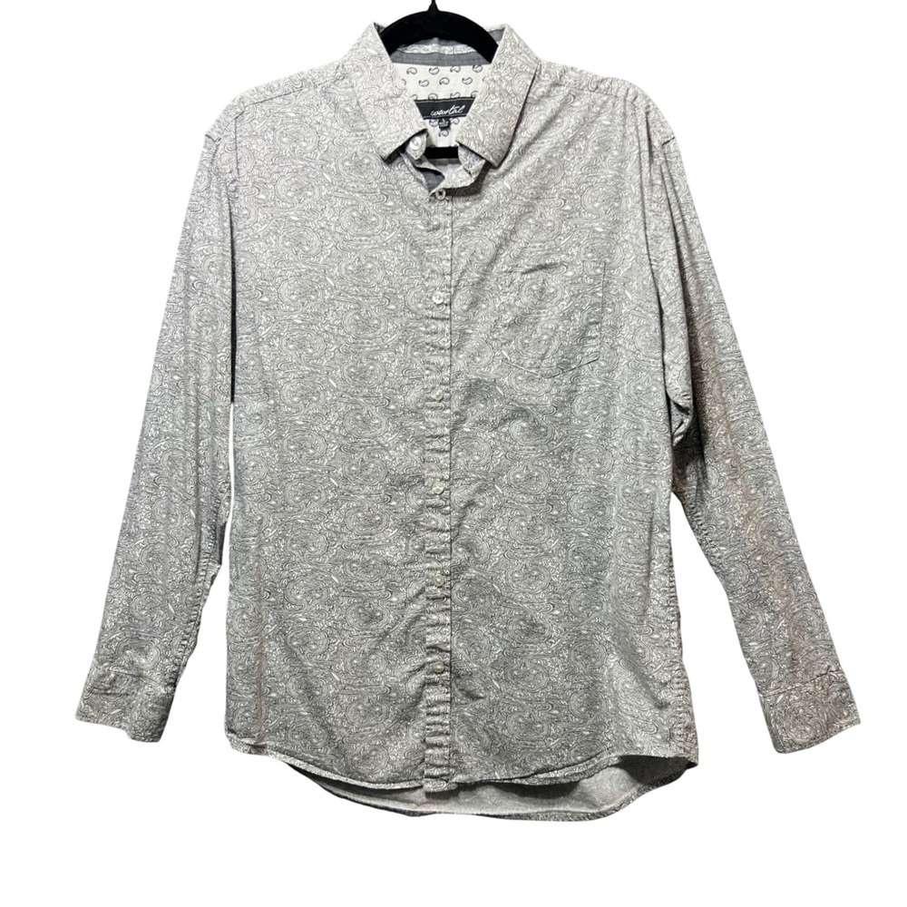 Coastal Paisley Button Up Shirt Long Sleeve Casual Patterned Gray Large‎